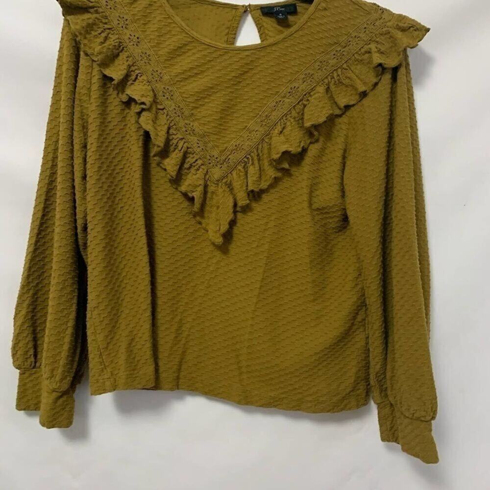 J.CREW HONEY COMB RUFFLE TRIM KNIT TOP SIZE S - Picture 4 of 6